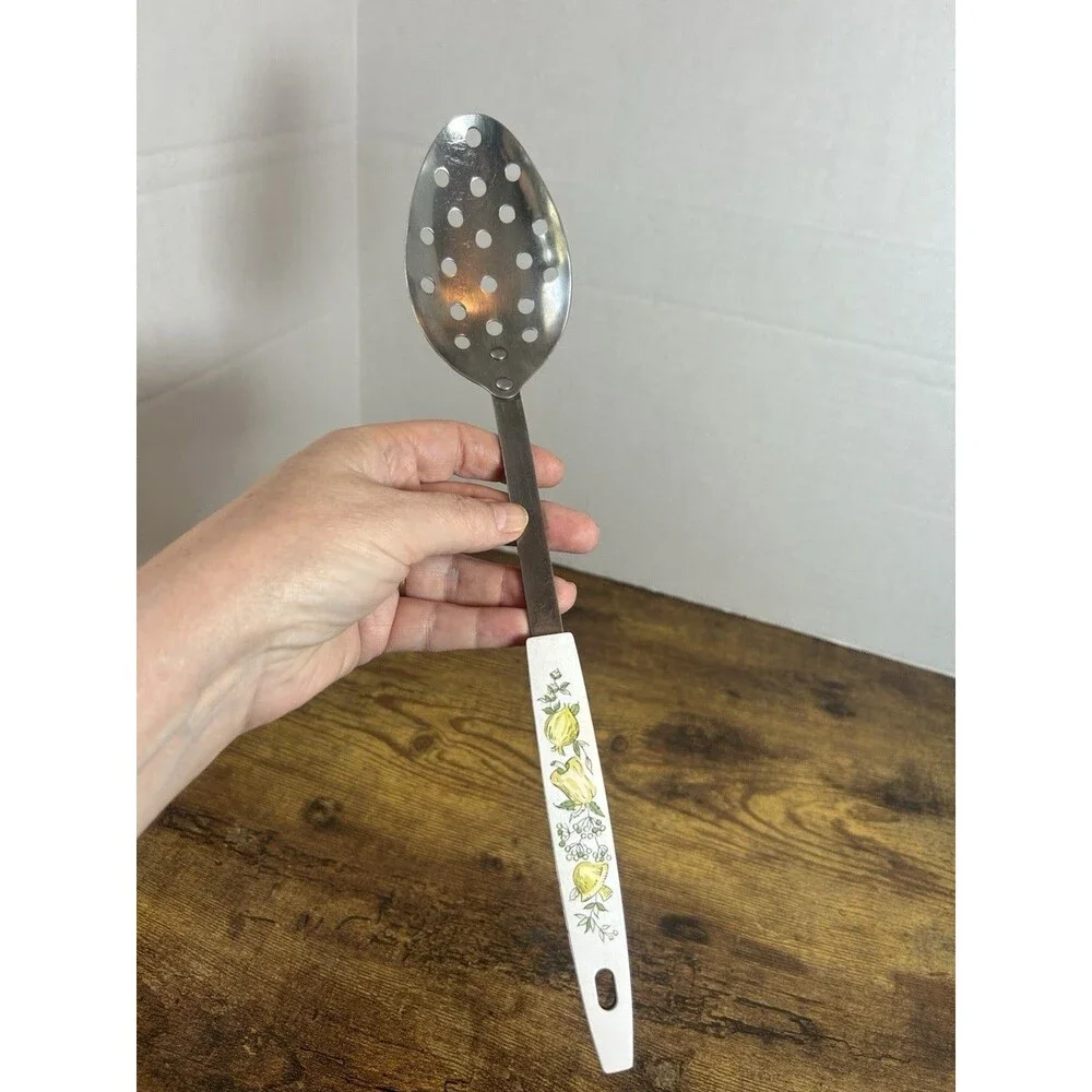 Vintage Floral Handle Slotted Spoon & Spreader Set Stainless Steel USA Mushroom
